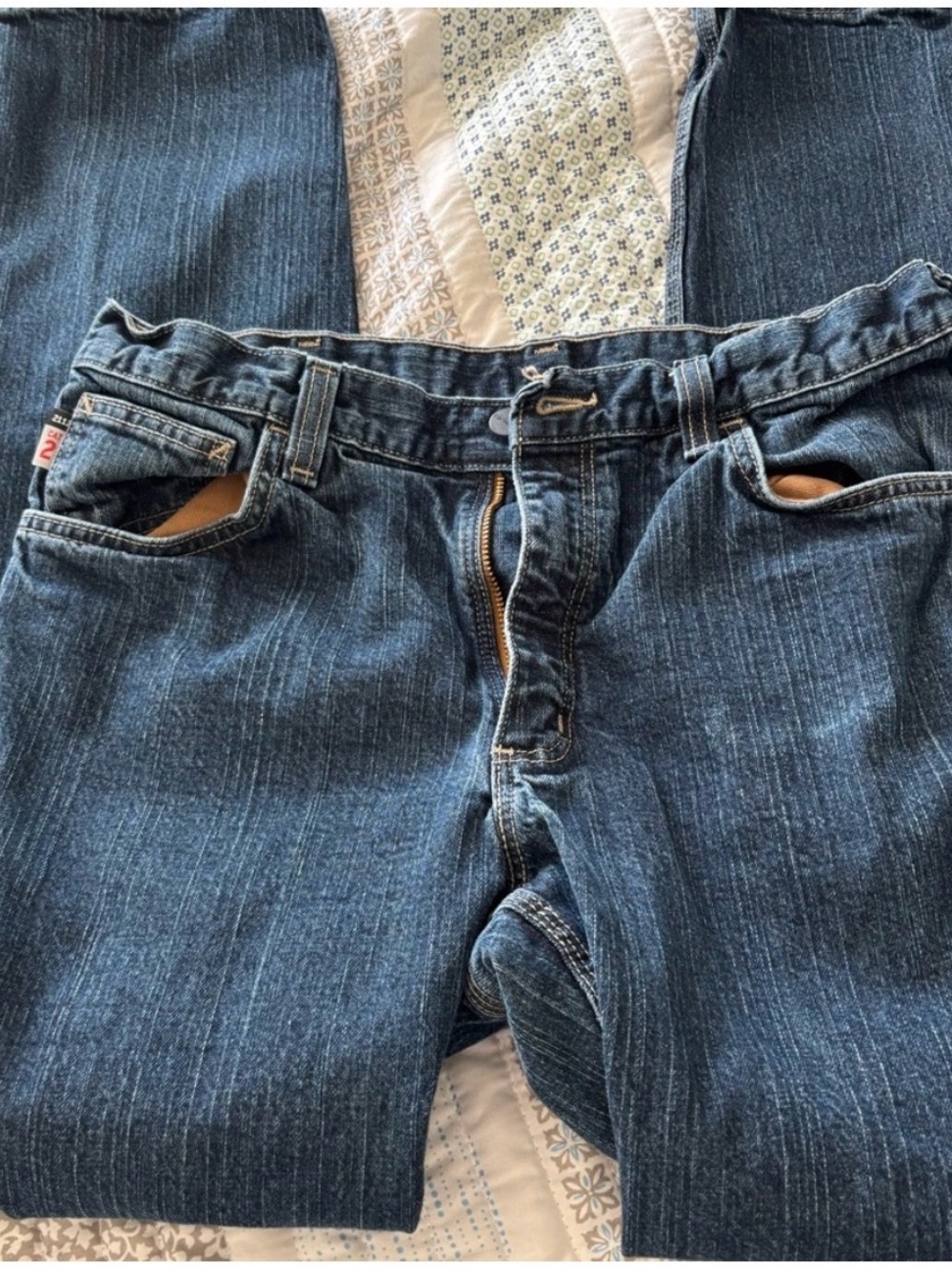 Carhartt Dark Blue Denim Jeans with Gold Logo Patch